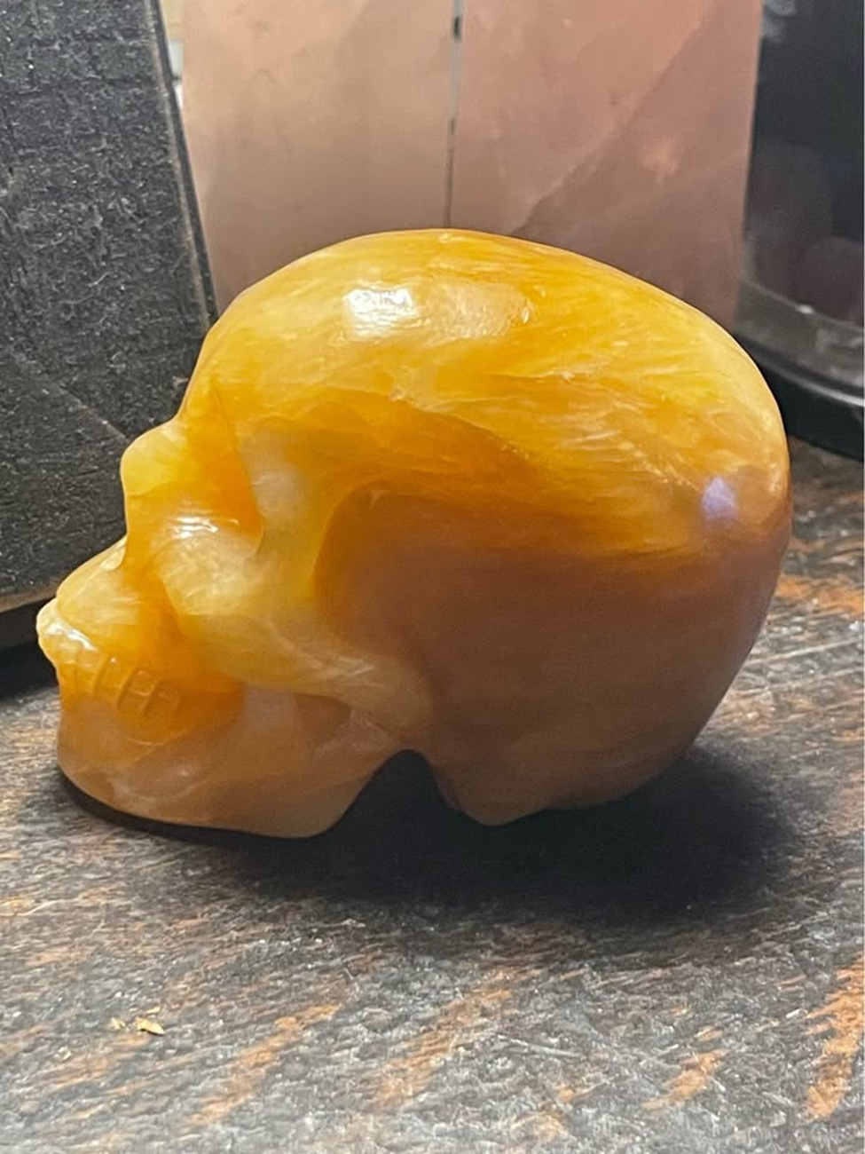 Carved Orange Calcite Skull - Image 3
