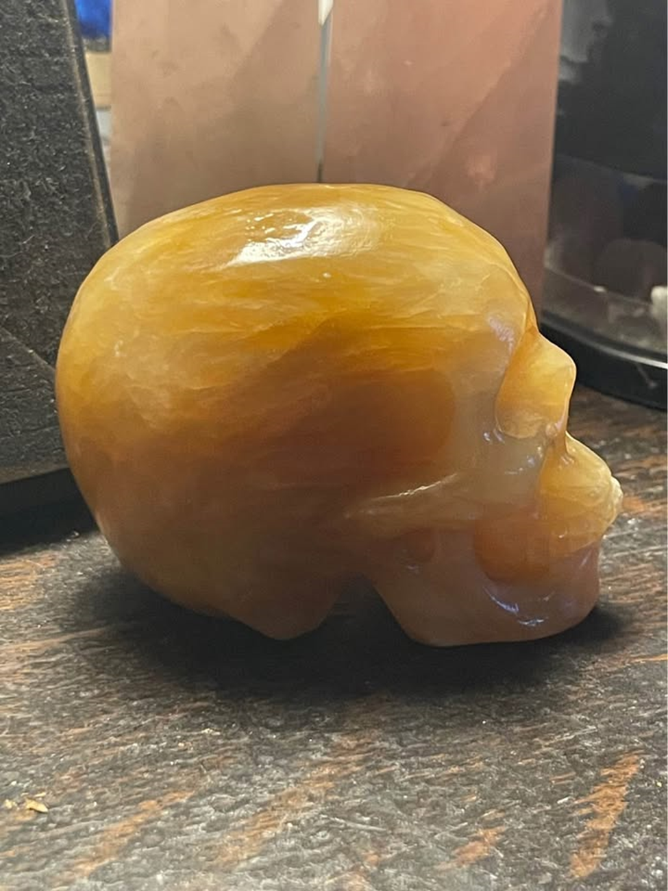 Carved Orange Calcite Skull - Image 2