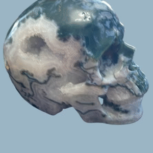 Carved Moss Agate Skull
